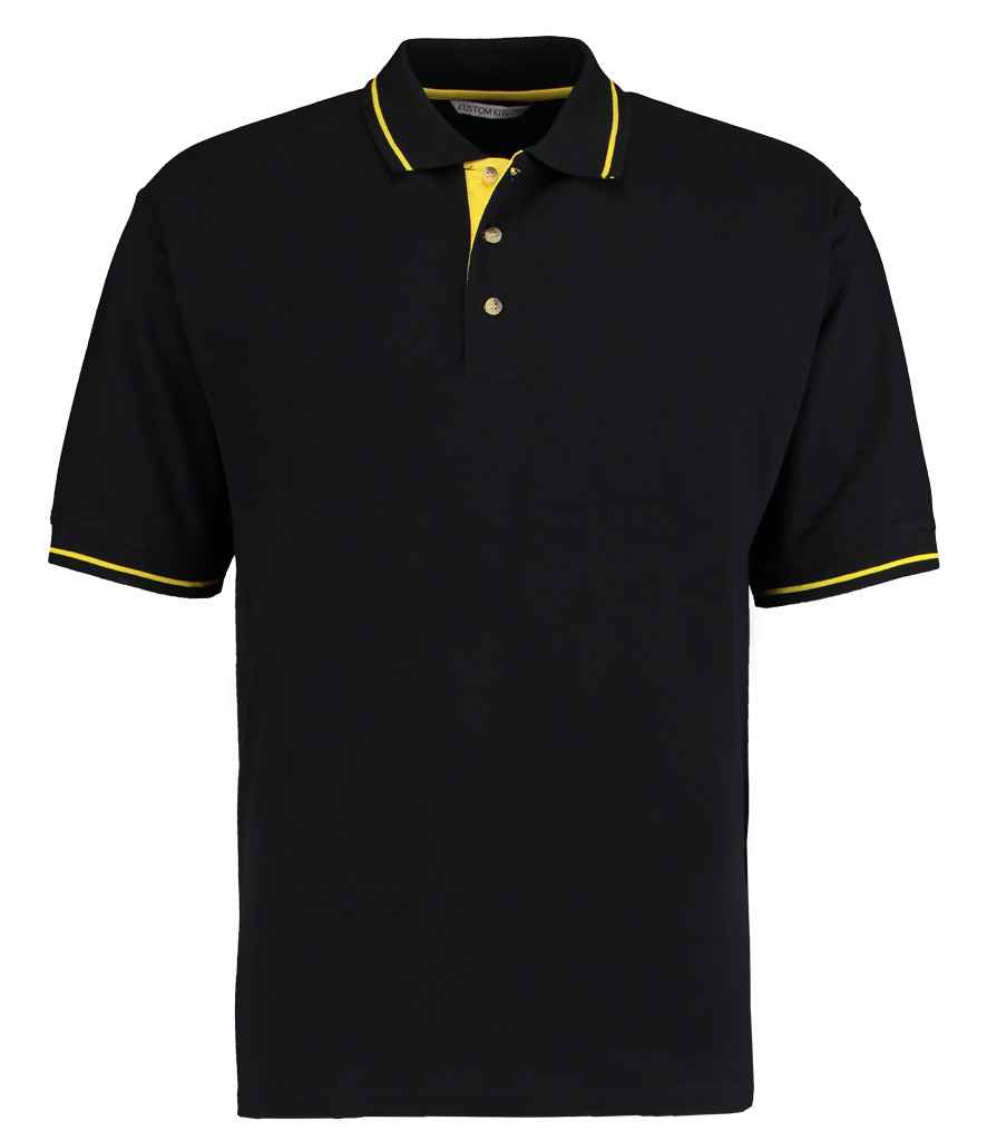 Kustom Kit St Mellion Tipped Cotton Piqué Polo Shirt - Black/Yellow