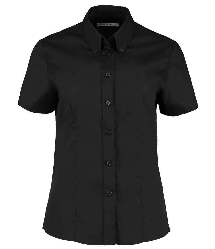 Kustom Kit Ladies Premium Short Sleeve Tailored Oxford Shirt - Black