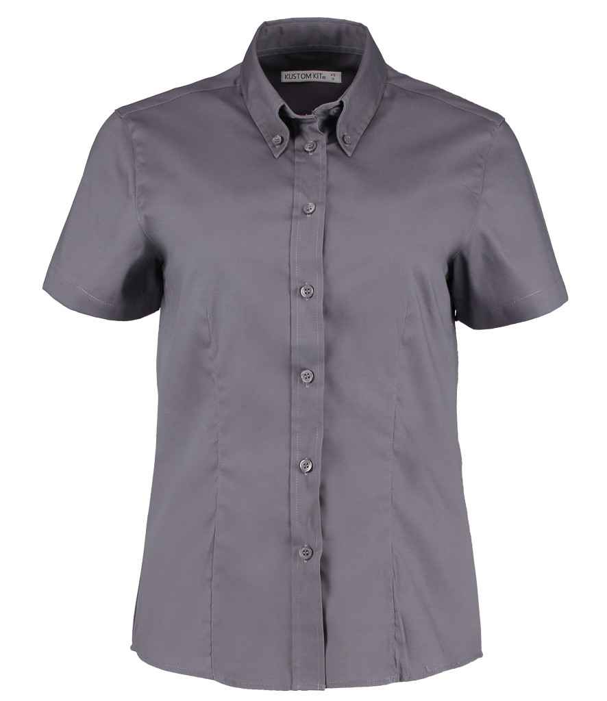 Kustom Kit Ladies Premium Short Sleeve Tailored Oxford Shirt - Charcoal