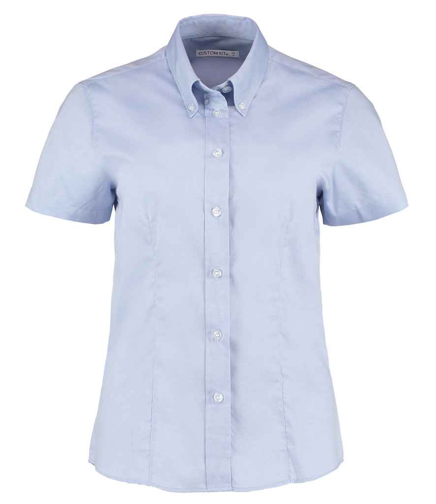 Kustom Kit Ladies Premium Short Sleeve Tailored Oxford Shirt - Light Blue