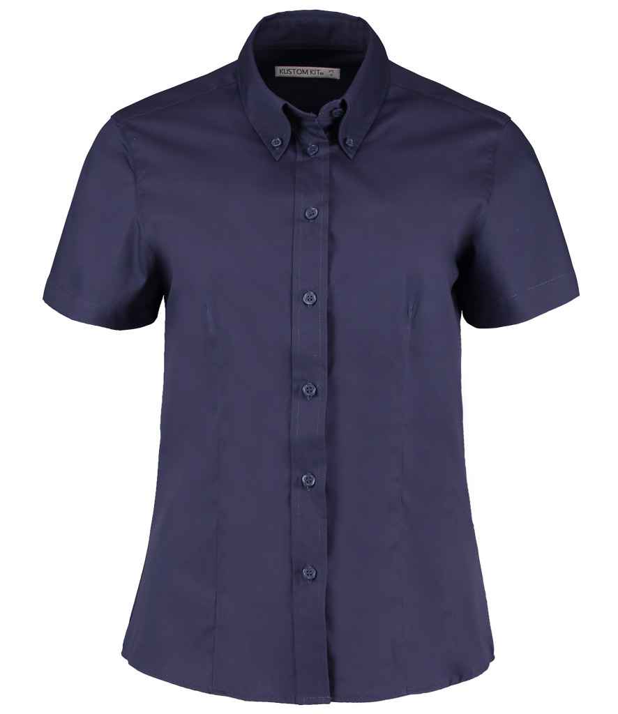 Kustom Kit Ladies Premium Short Sleeve Tailored Oxford Shirt - Midnight Navy