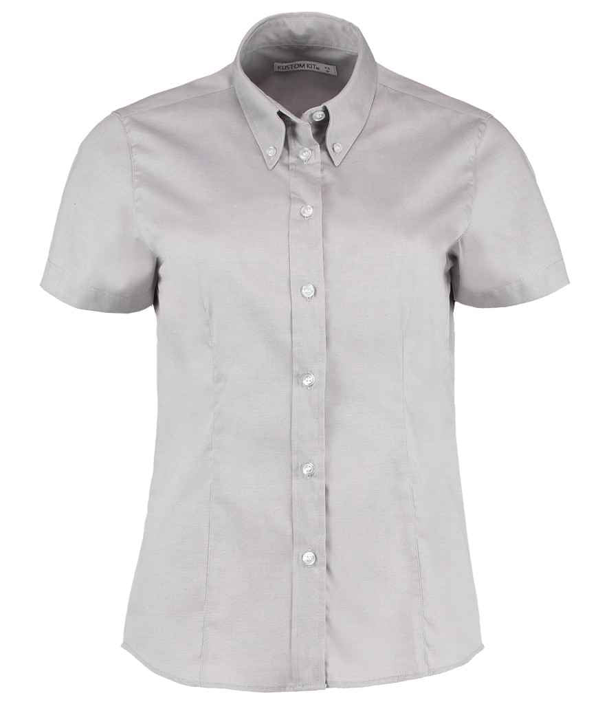 Kustom Kit Ladies Premium Short Sleeve Tailored Oxford Shirt - Silver