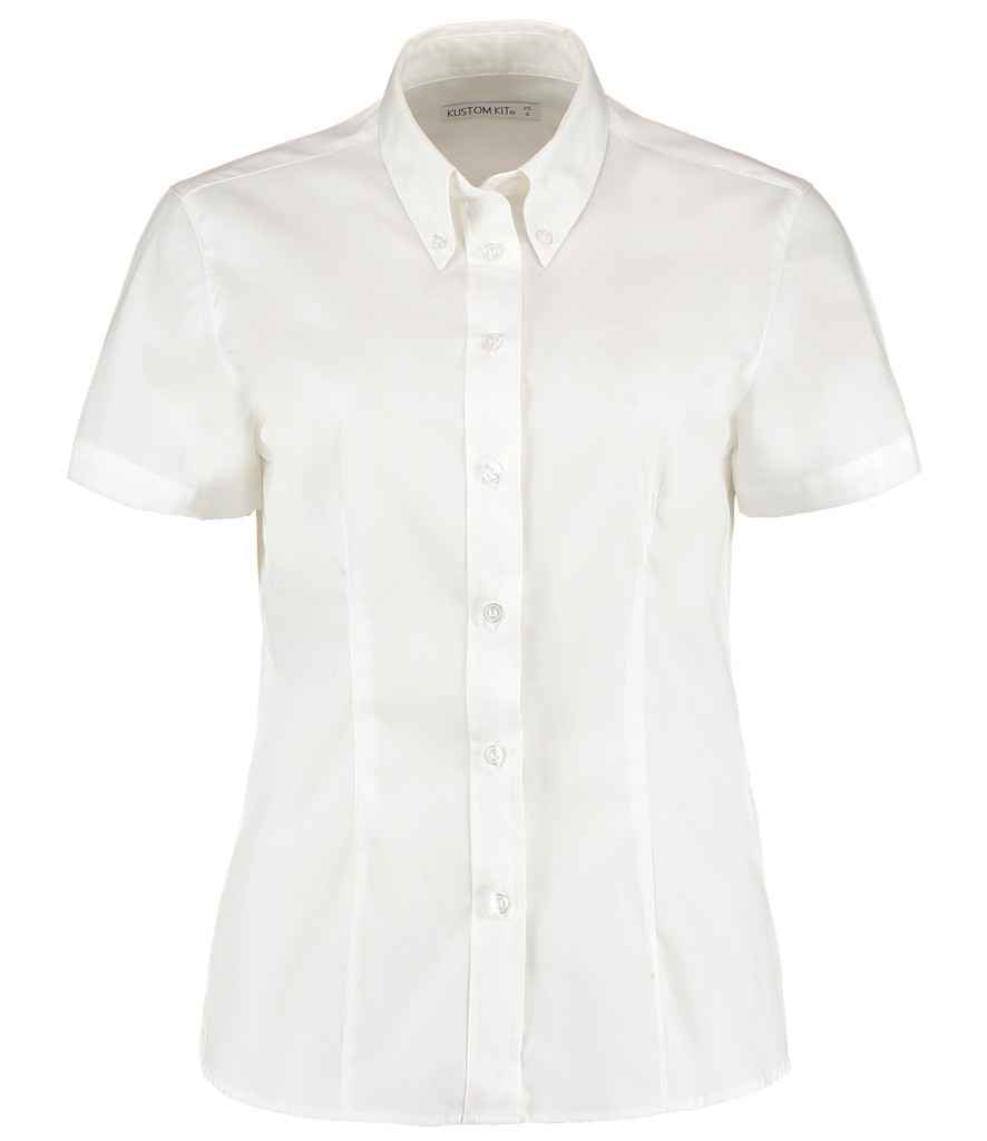 Kustom Kit Ladies Premium Short Sleeve Tailored Oxford Shirt - White