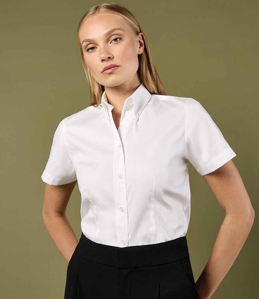 Kustom Kit Ladies Premium Short Sleeve Tailored Oxford Shirt - White