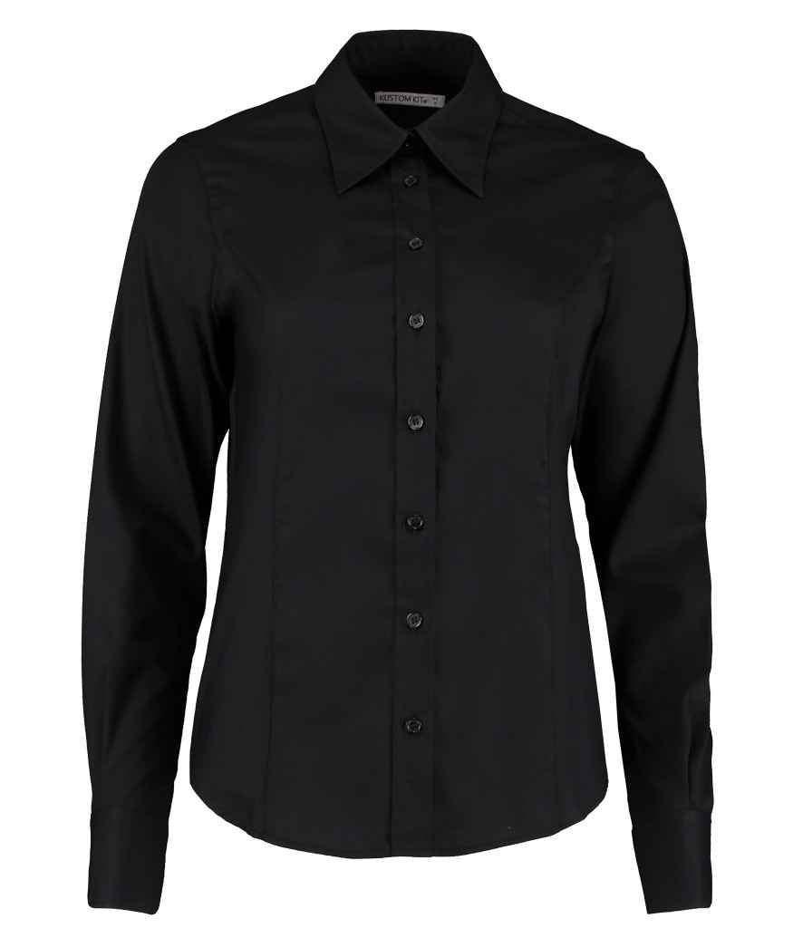 Kustom Kit Ladies Premium Long Sleeve Tailored Oxford Shirt - Black