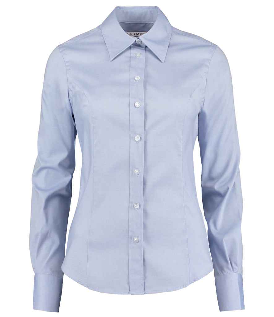 Kustom Kit Ladies Premium Long Sleeve Tailored Oxford Shirt - Light Blue
