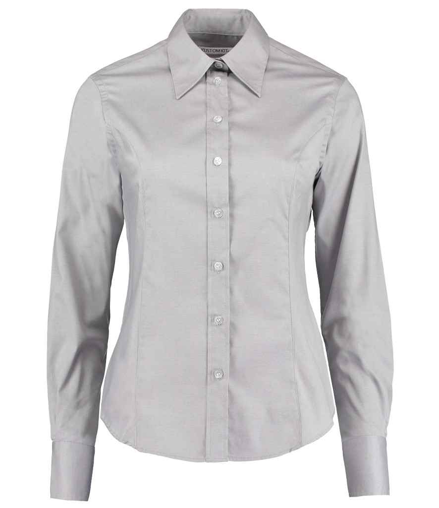 Kustom Kit Ladies Premium Long Sleeve Tailored Oxford Shirt - Silver