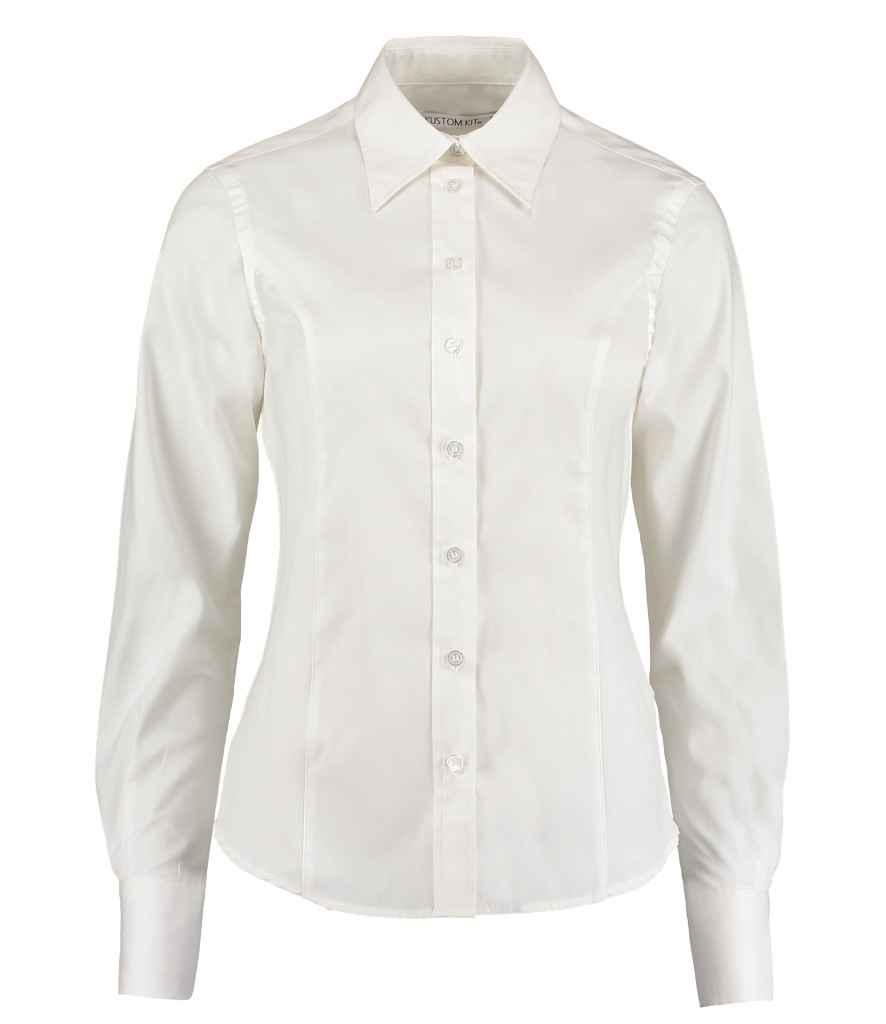 Kustom Kit Ladies Premium Long Sleeve Tailored Oxford Shirt - White