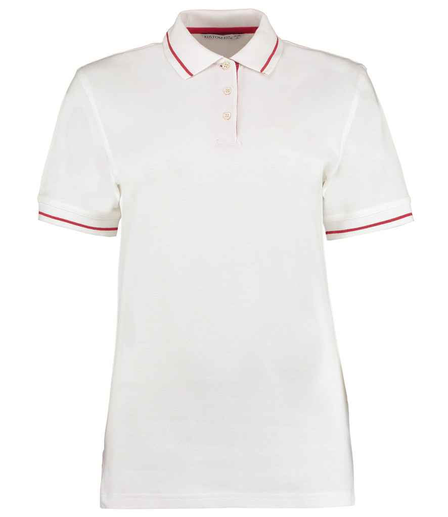 Kustom Kit Ladies St Mellion Tipped Cotton Piqué Polo Shirt - White/Red