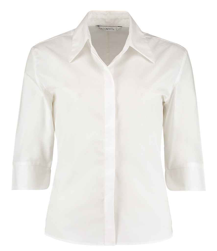 Kustom Kit Ladies 3/4 Sleeve Tailored Continental Shirt - White
