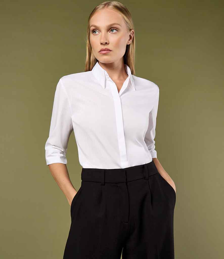 Kustom Kit Ladies 3/4 Sleeve Tailored Continental Shirt - White