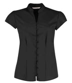 Kustom Kit Ladies Cap Sleeve V Neck Tailored Continental Blouse - Black