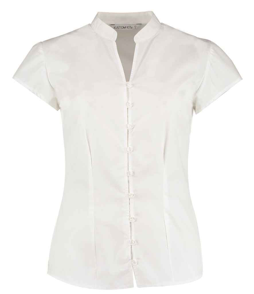 Kustom Kit Ladies Cap Sleeve V Neck Tailored Continental Blouse - White