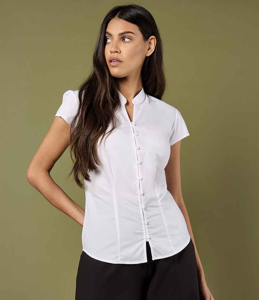 Kustom Kit Ladies Cap Sleeve V Neck Tailored Continental Blouse - White