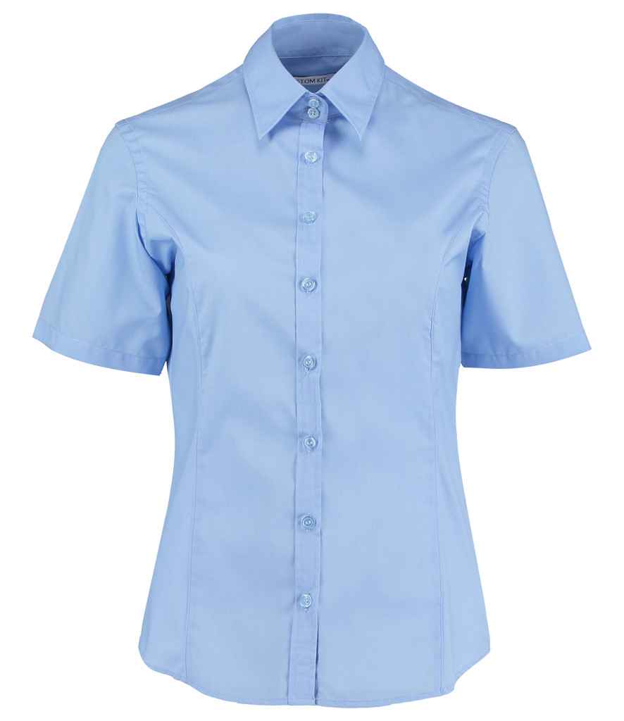 Kustom Kit Ladies Short Sleeve Tailored Business Shirt - Light Blue