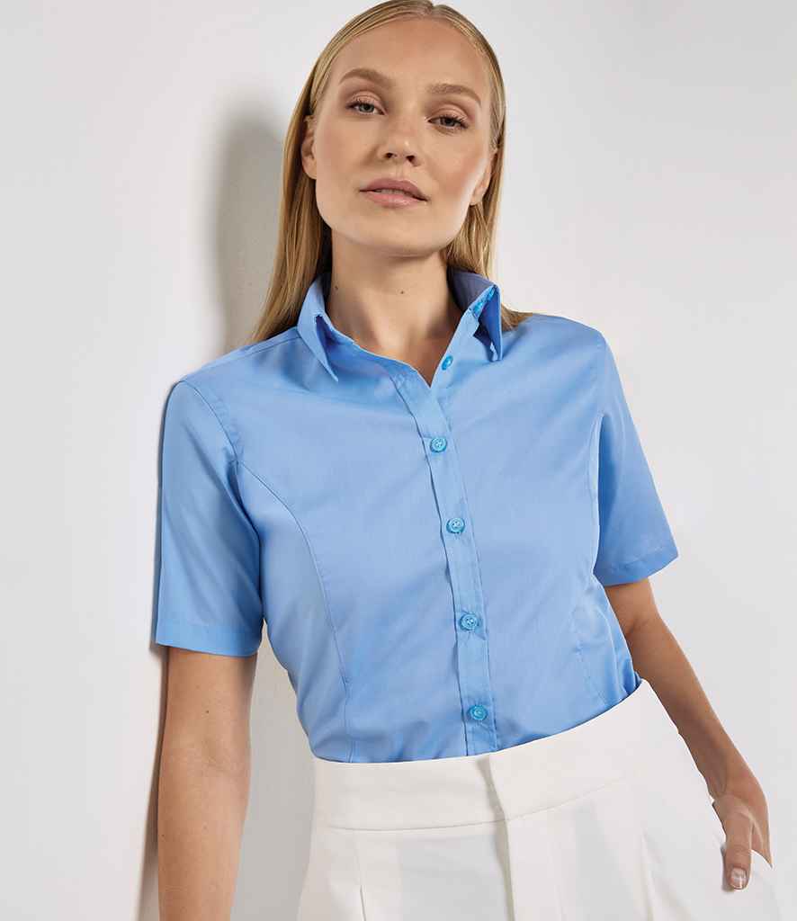 Kustom Kit Ladies Short Sleeve Tailored Business Shirt - Light Blue