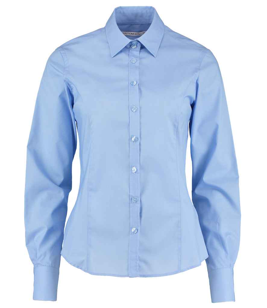 Kustom Kit Ladies Long Sleeve Tailored Business Shirt - Light Blue