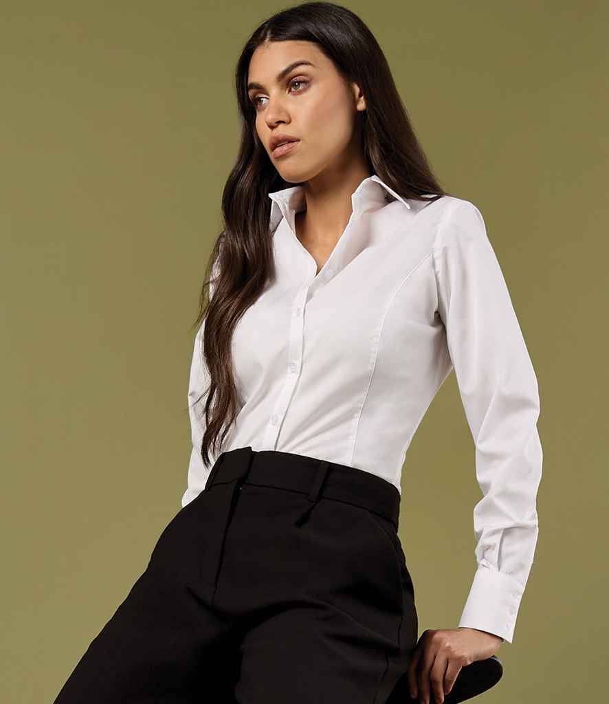 Kustom Kit Ladies Long Sleeve Tailored Business Shirt - White