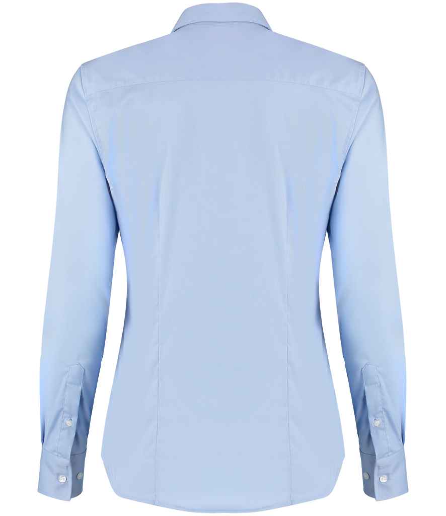 Kustom Kit Ladies Long Sleeve Tailored Stretch Oxford Shirt - Light Blue