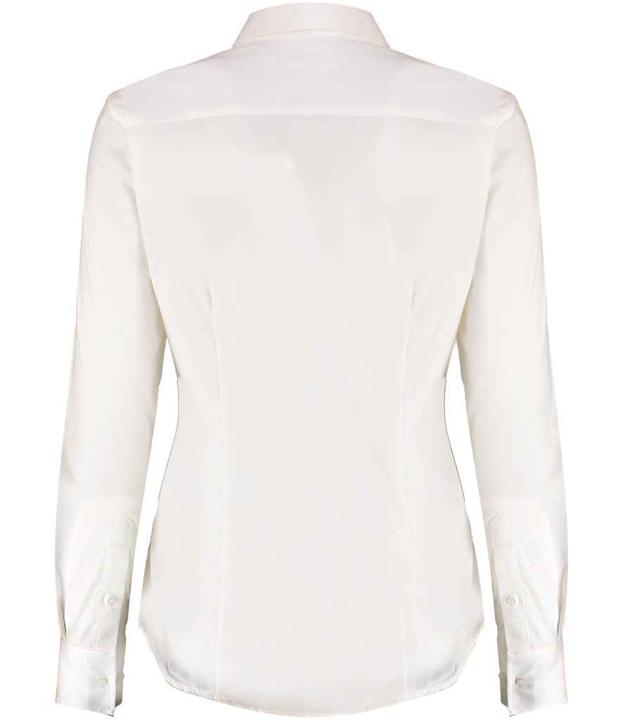 Kustom Kit Ladies Long Sleeve Tailored Stretch Oxford Shirt - White