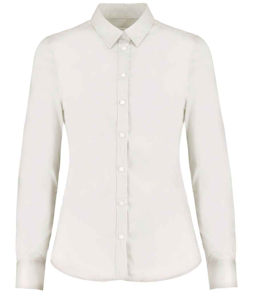 Kustom Kit Ladies Long Sleeve Tailored Stretch Oxford Shirt - White