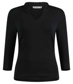Kustom Kit Ladies 3/4 Sleeve Mandarin Collar Top - Black