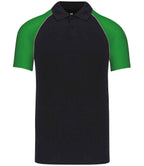 Kariban Baseball Cotton Piqué Polo Shirt - Black/Green