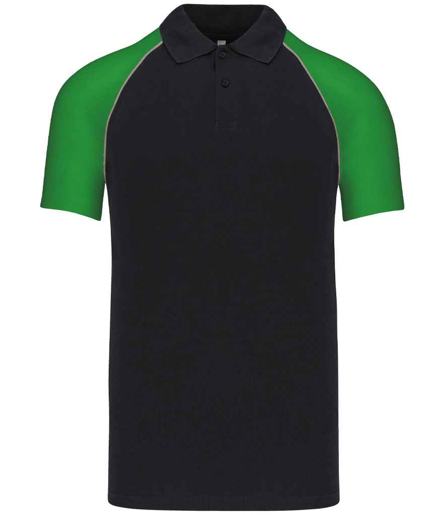 Kariban Baseball Cotton Piqué Polo Shirt - Black/Green