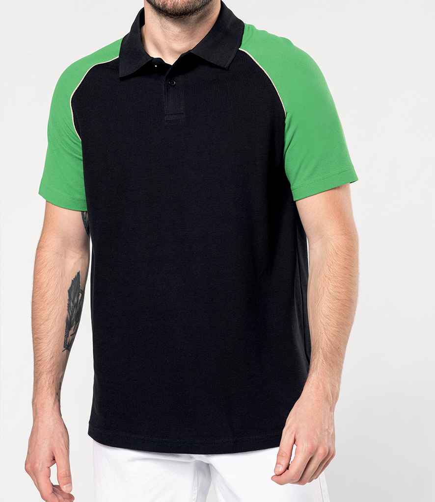 Kariban Baseball Cotton Piqué Polo Shirt - Black/Green
