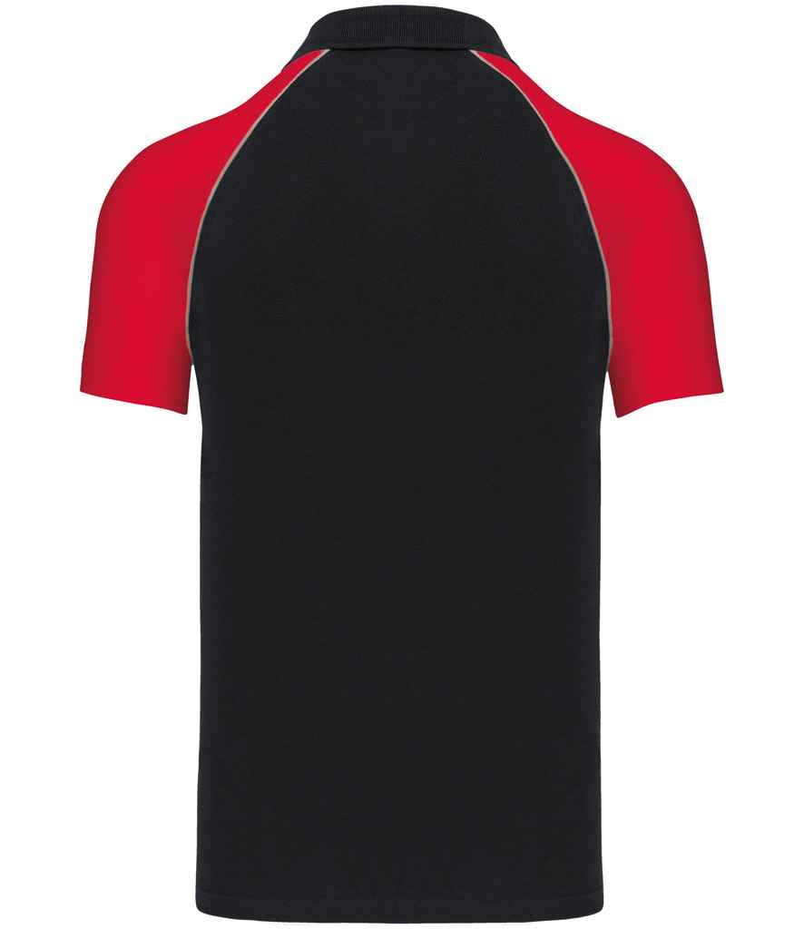 Kariban Baseball Cotton Piqué Polo Shirt - Black/Red