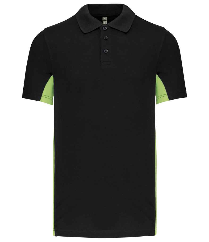 Kariban Flag Poly/Cotton Piqué Polo Shirt - Black/Lime Green