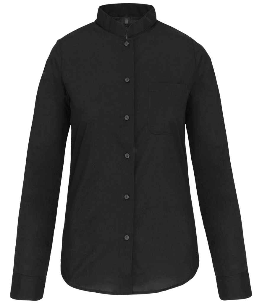 Kariban Ladies Long Sleeve Mandarin Collar Shirt - Black
