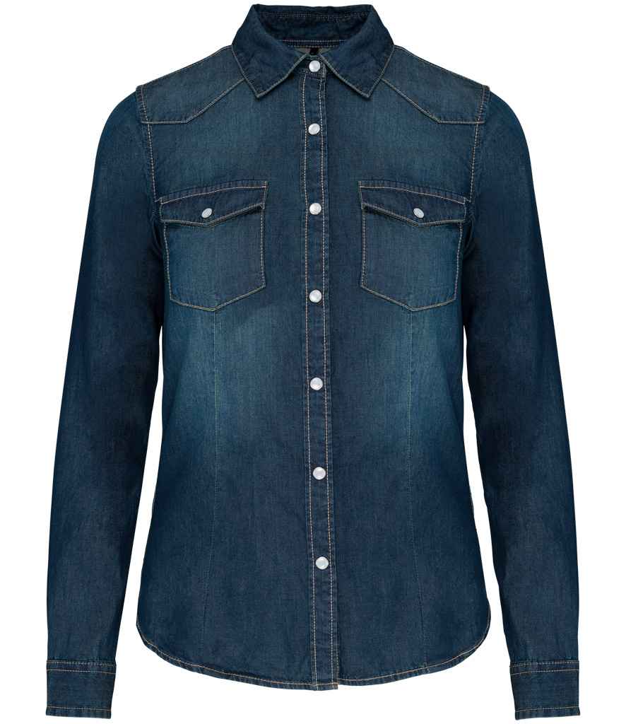 Kariban Ladies Long Sleeve Denim Shirt - Blue Jean