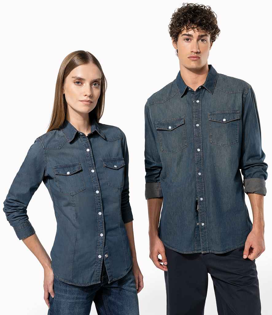 Kariban Ladies Long Sleeve Denim Shirt - Blue Jean