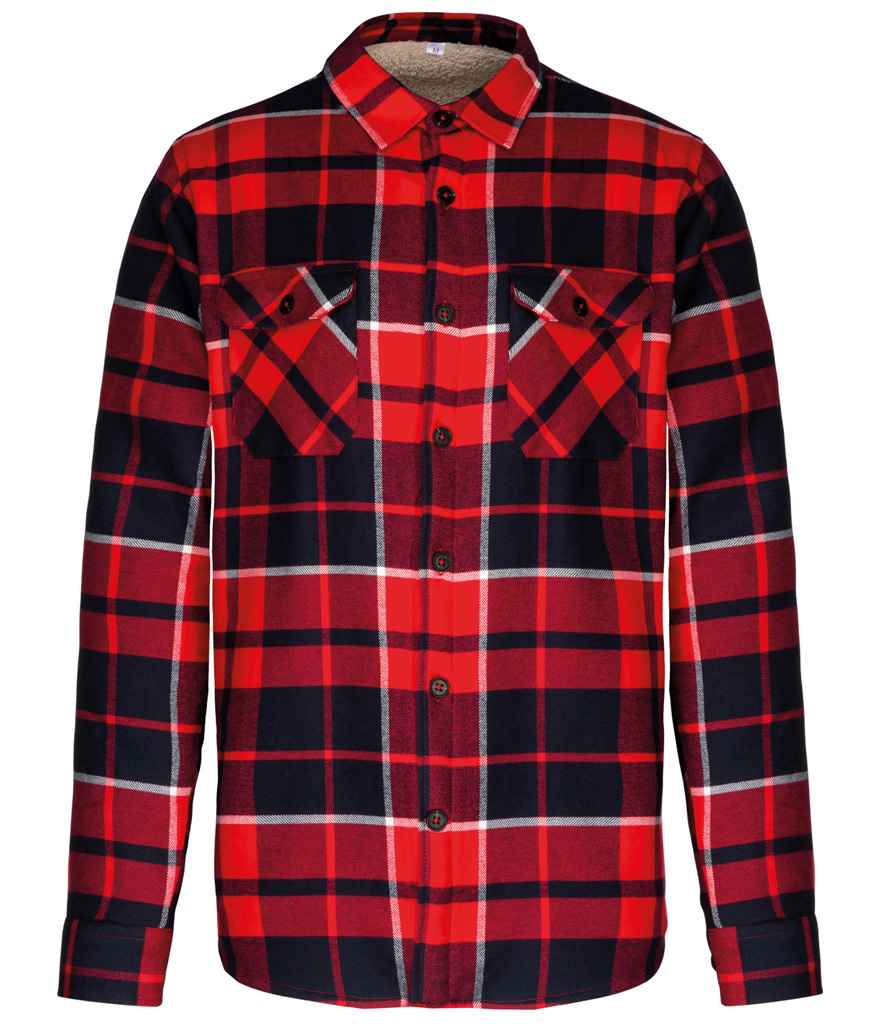 Kariban Sherpa Lined Checked Shirt Jacket - Red/Navy