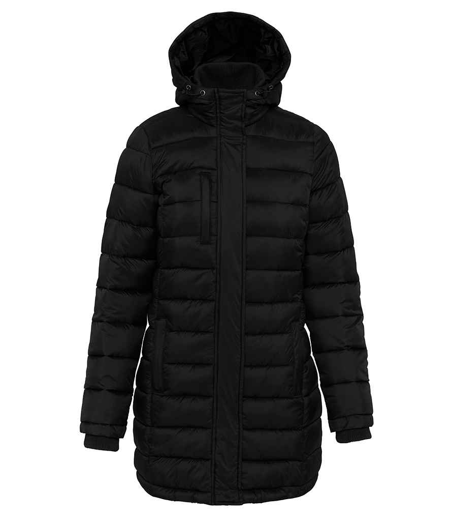 Kariban Ladies Lightweight Long Padded Parka Jacket - Black