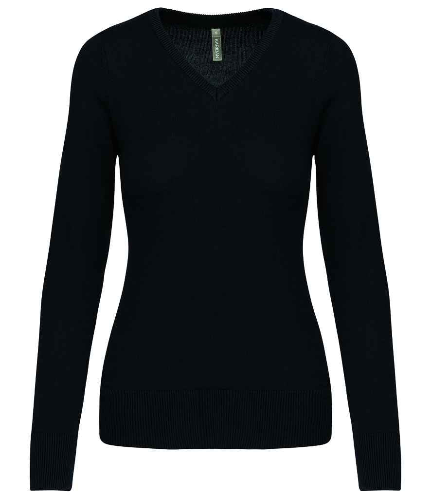 Kariban Ladies Cotton Acrylic V Neck Sweater - Black