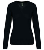 Kariban Ladies Cotton Acrylic V Neck Sweater - Black