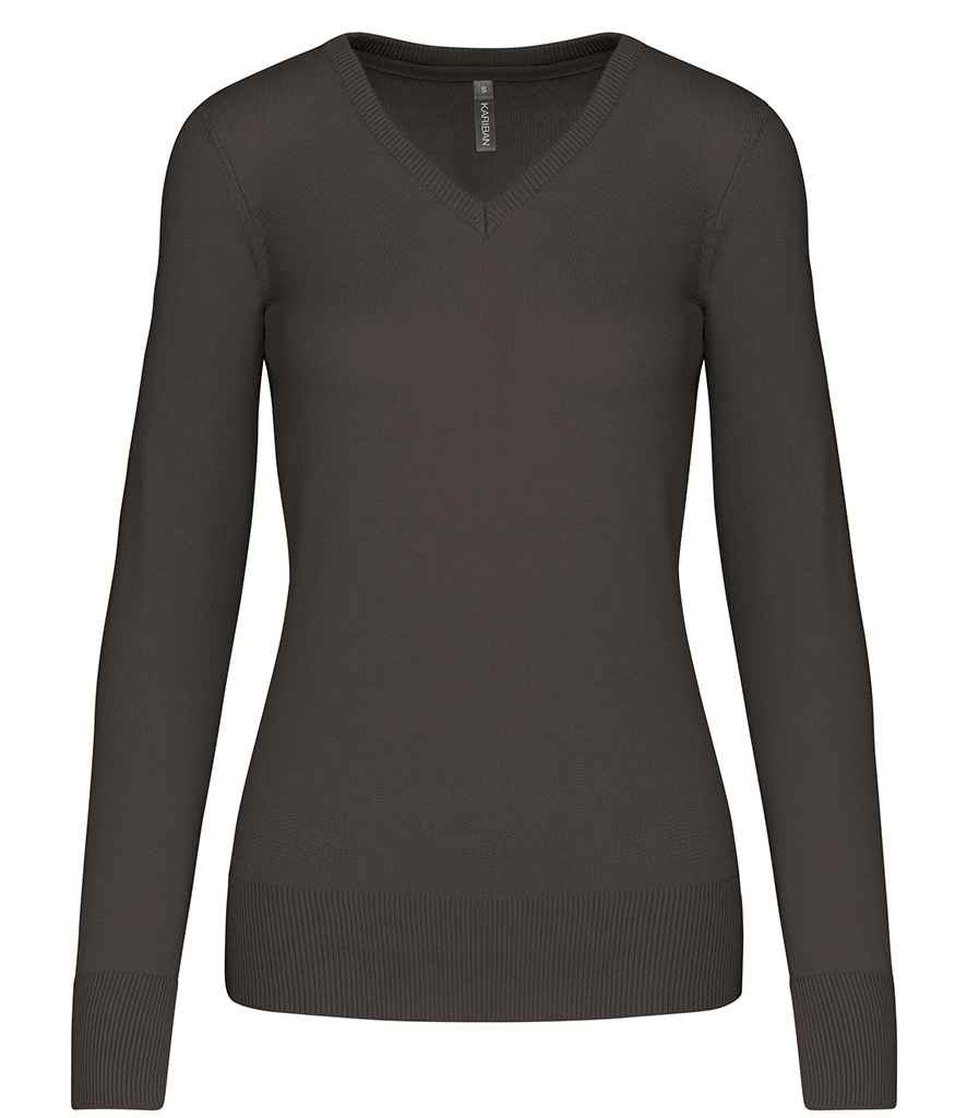 Kariban Ladies Cotton Acrylic V Neck Sweater - Dark Grey
