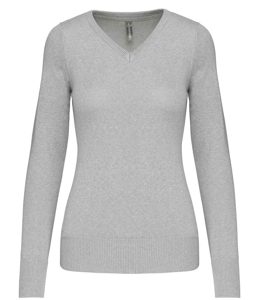 Kariban Ladies Cotton Acrylic V Neck Sweater - Grey Melange