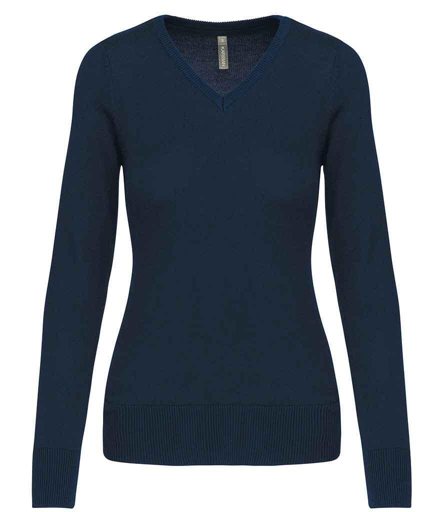 Kariban Ladies Cotton Acrylic V Neck Sweater - Navy