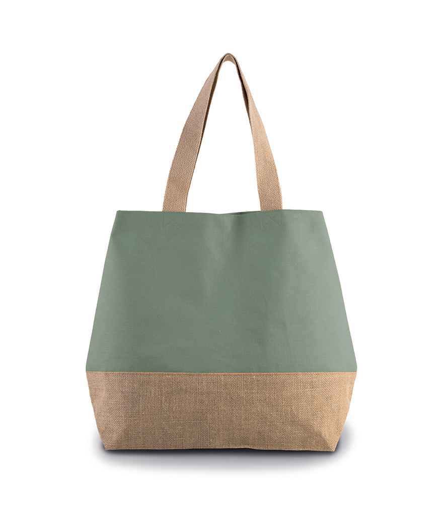 Kimood Canvas & Jute Shopper - Dusty Light Green/Natural