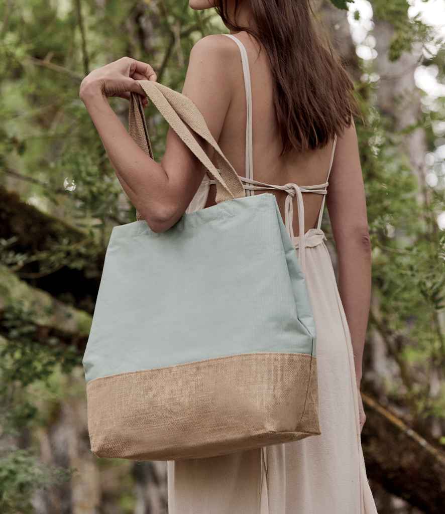 Kimood Canvas & Jute Shopper - Dusty Light Green/Natural