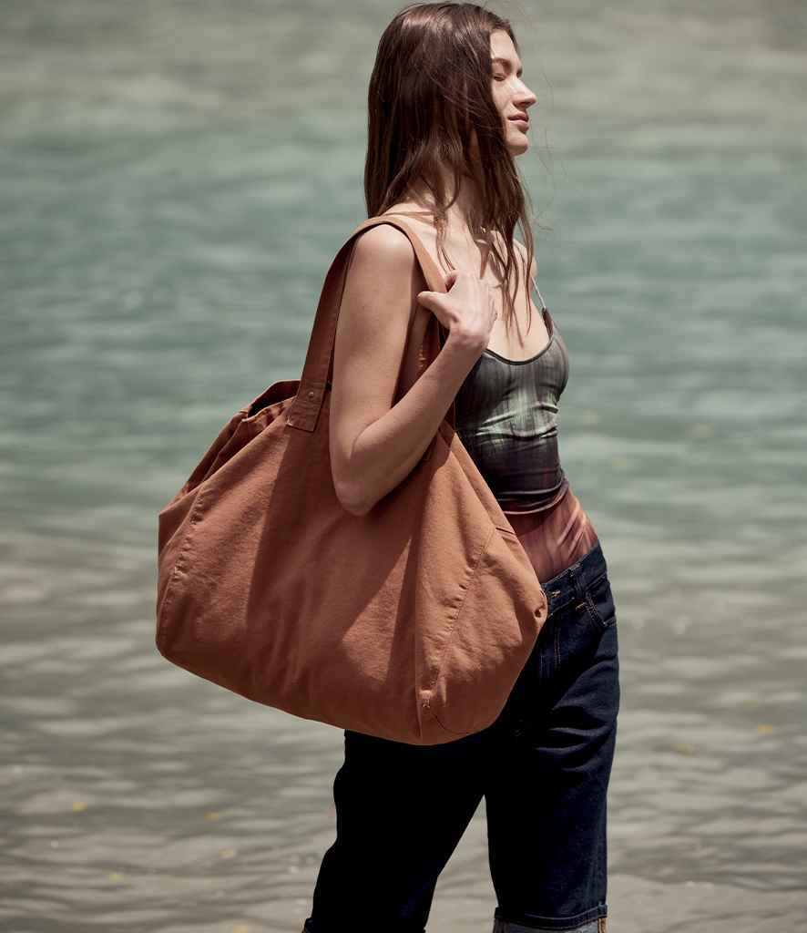 Kimood Faded Cotton Shopper - Washed Caramel Coffee
