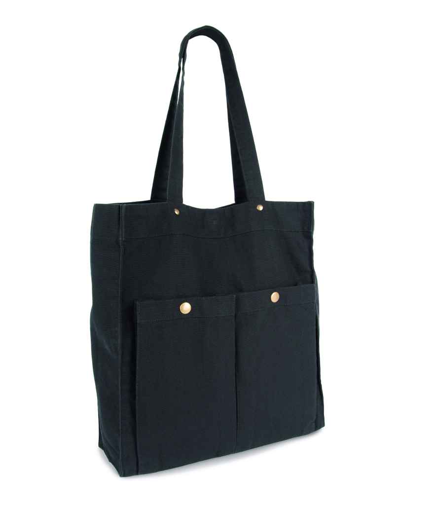 Kimood Washed Cotton Bag with Pockets - Washed Black