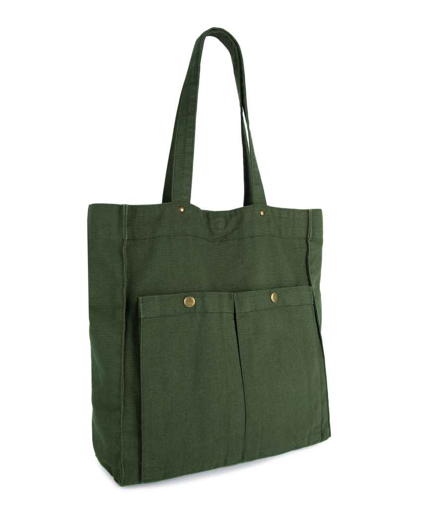 Kimood Washed Cotton Bag with Pockets - Washed Kombu Green