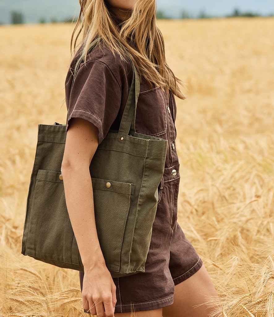 Kimood Washed Cotton Bag with Pockets - Washed Kombu Green