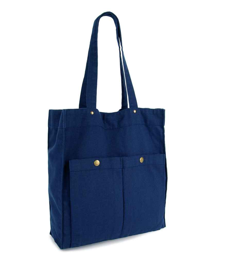 Kimood Washed Cotton Bag with Pockets - Washed Navy