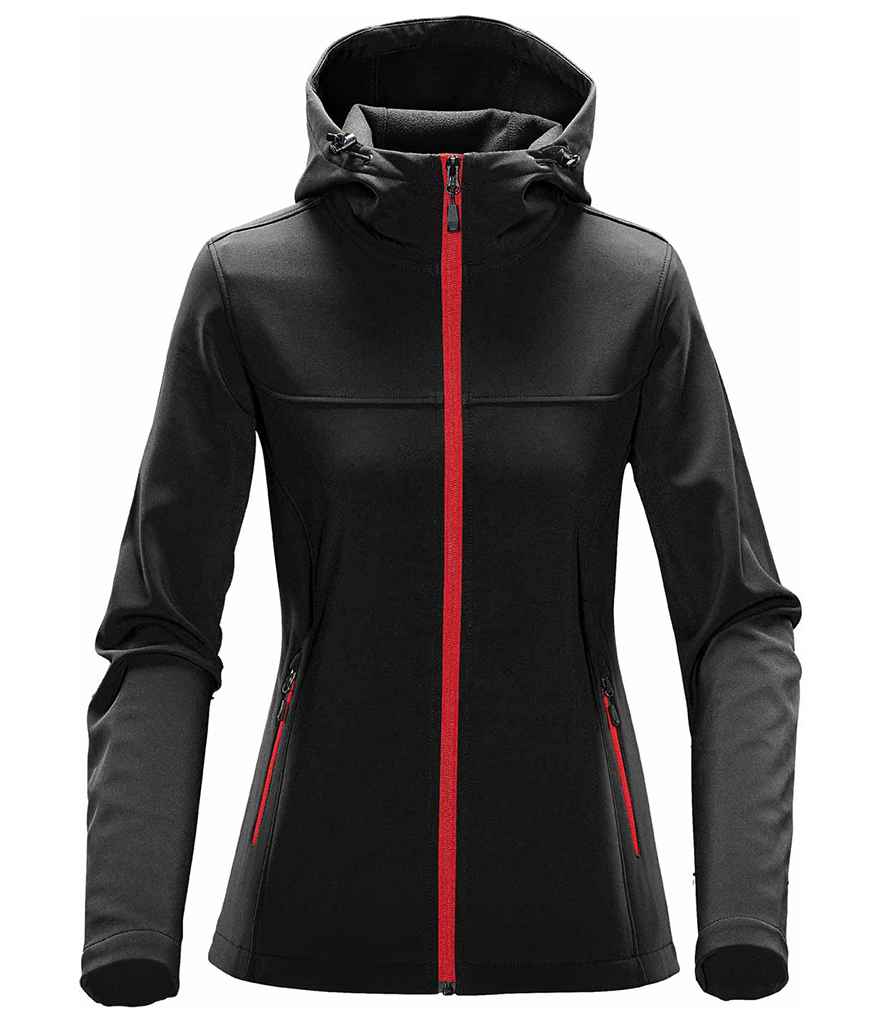 Stormtech Ladies Orbiter Hooded Soft Shell Jacket - Black/Bright Red