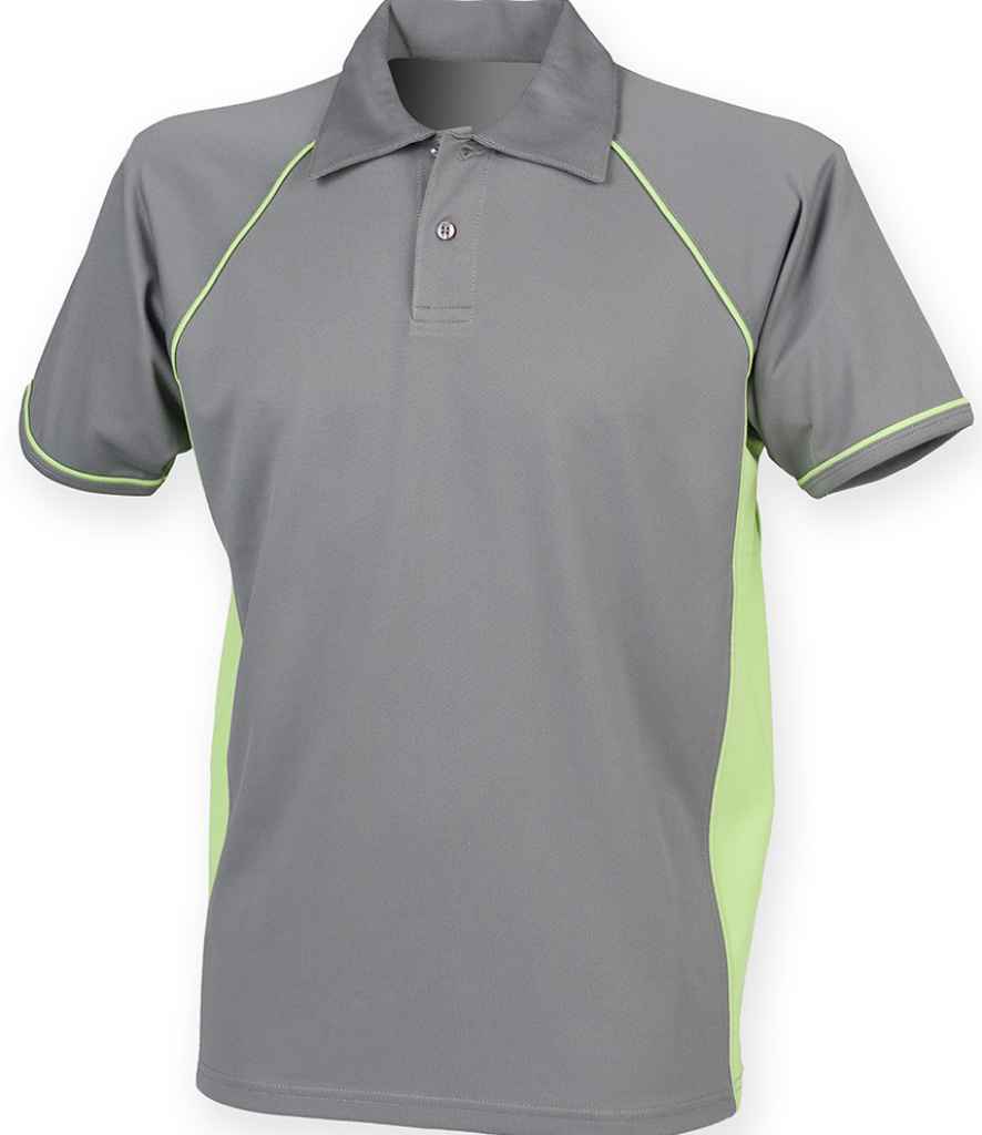 Finden + Hales Performance Piped Polo Shirt - Grey/Lime Green